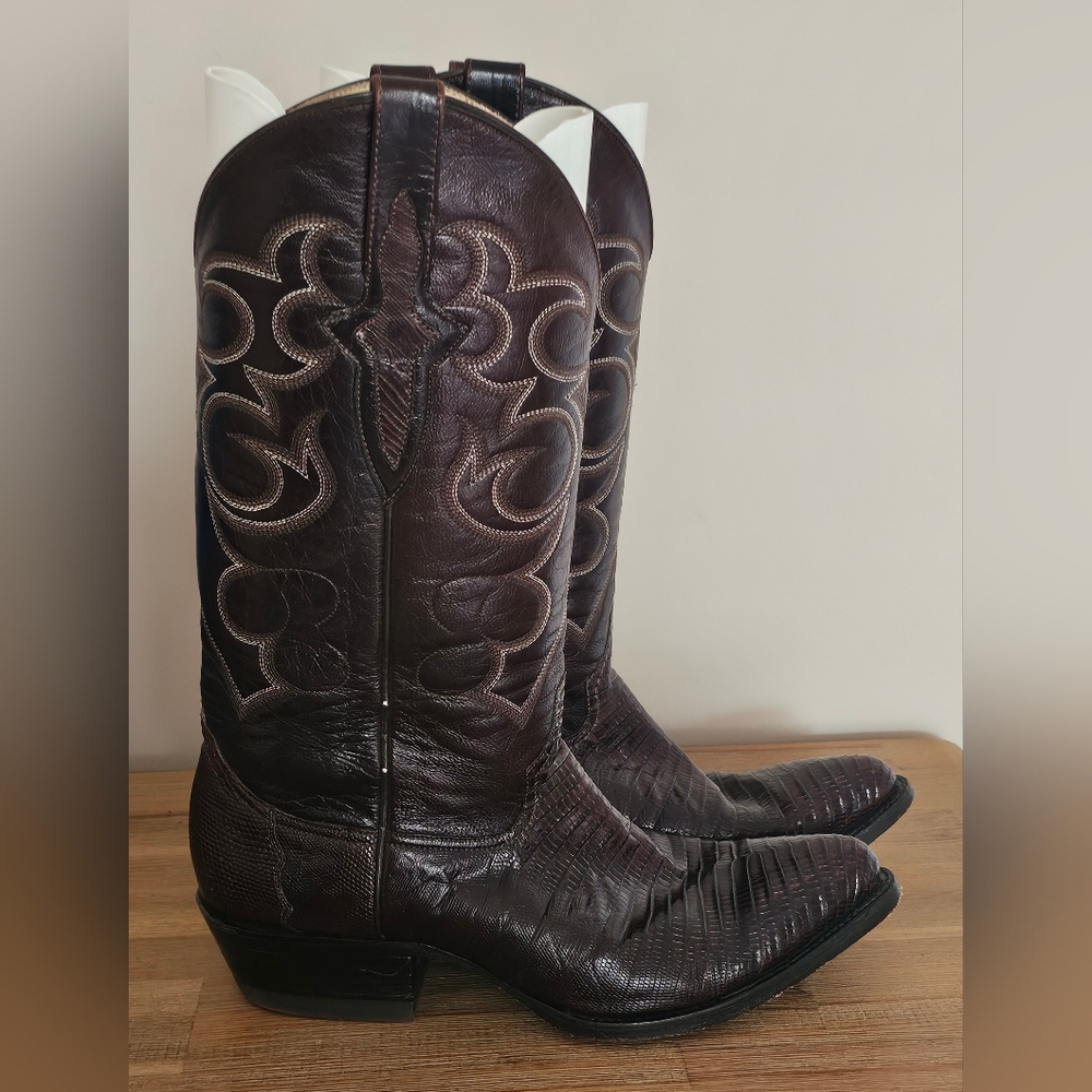 LOS ALTOS Men's Dark Brown Lizard Leather Western, Cowboy Boots